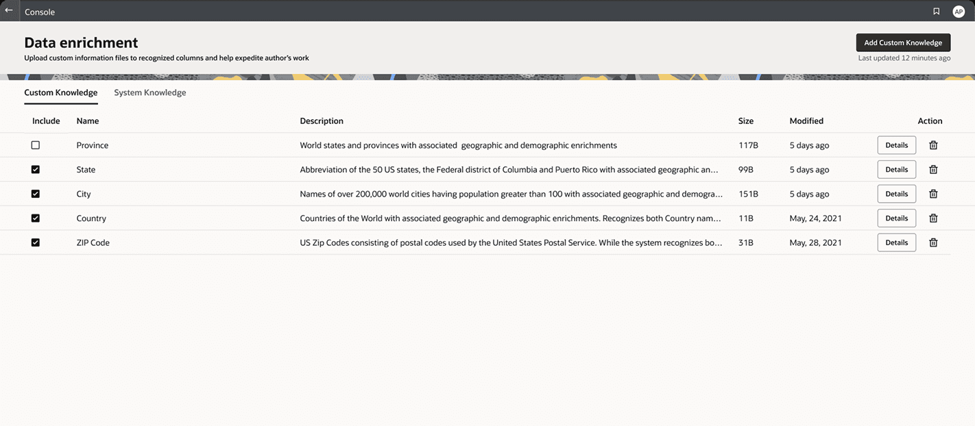 Data enrichment, rebuilt as a list with actions.