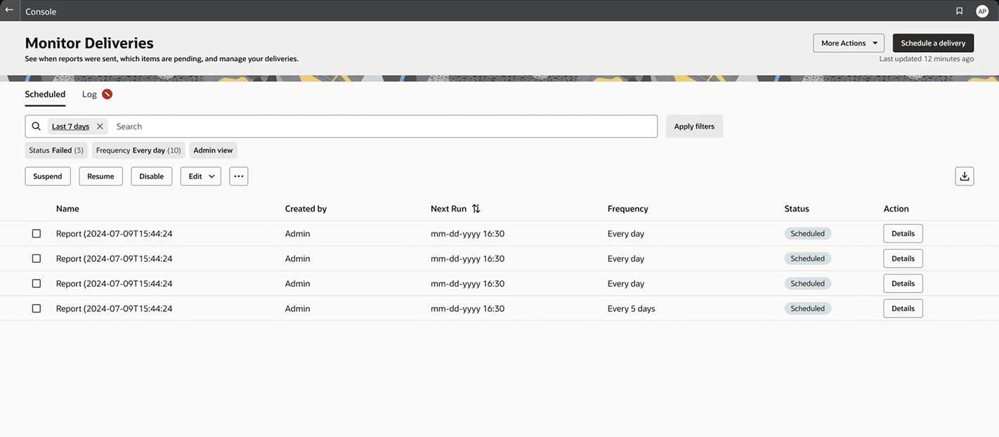 Monitor Deliveries, rebuilt as a search and filter grid.