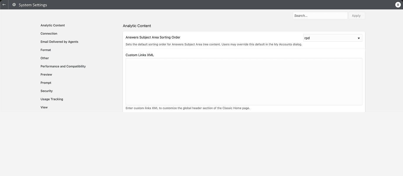 System Settings, before — a side navigation list beside a form.
